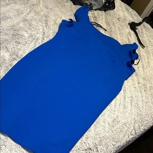 Royal Blue Ruffle Shoulder Sheath Dress